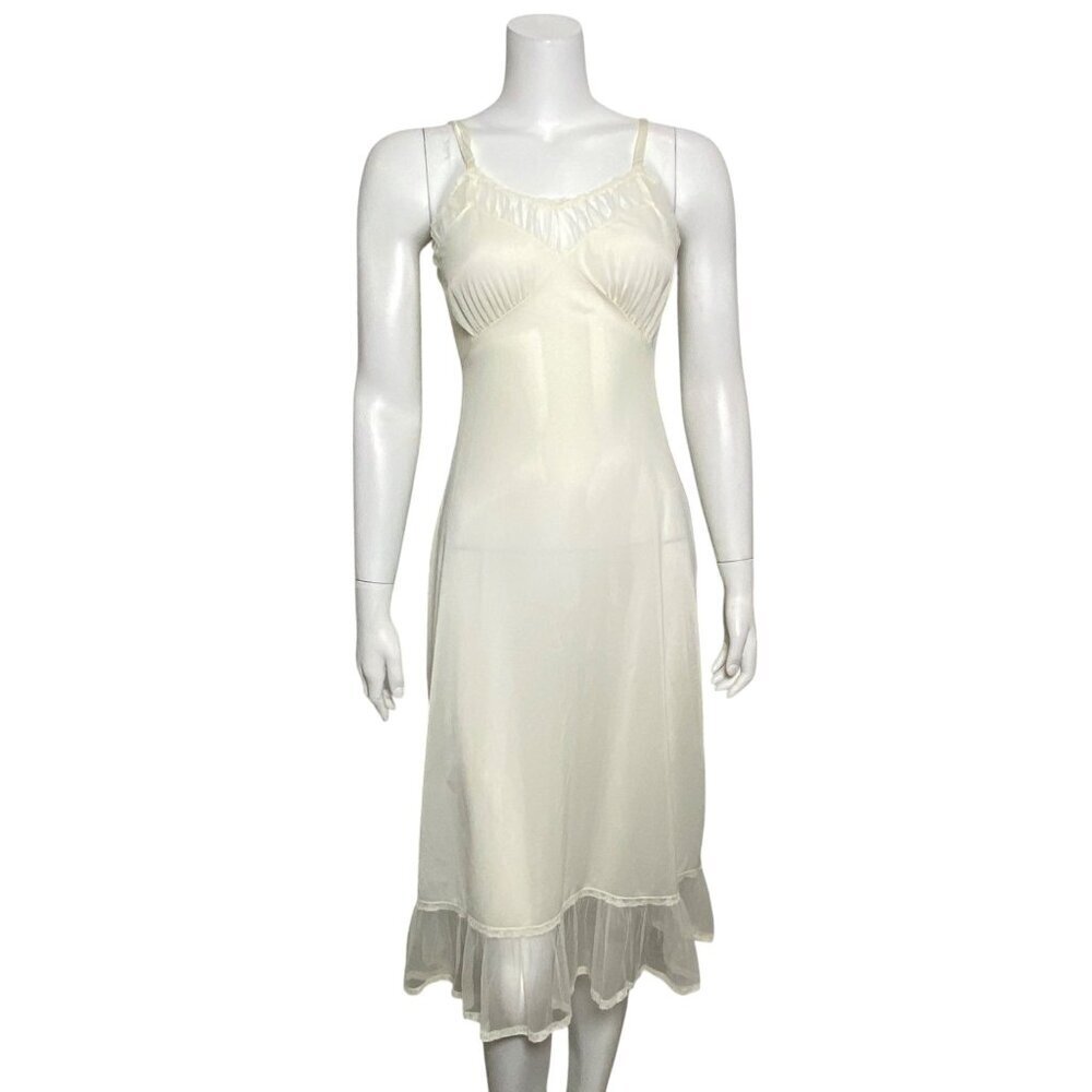 Vintage Luxite Nylon Full Slip Dress Womens Size 34 Lace Trim Adjustable Straps